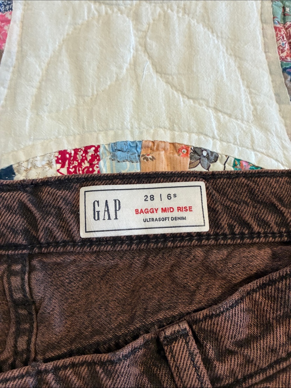 GAP brown baggy mid wise jeans 28" size 6 petite cotton streetwear cottagecore - Picture 3 of 4
